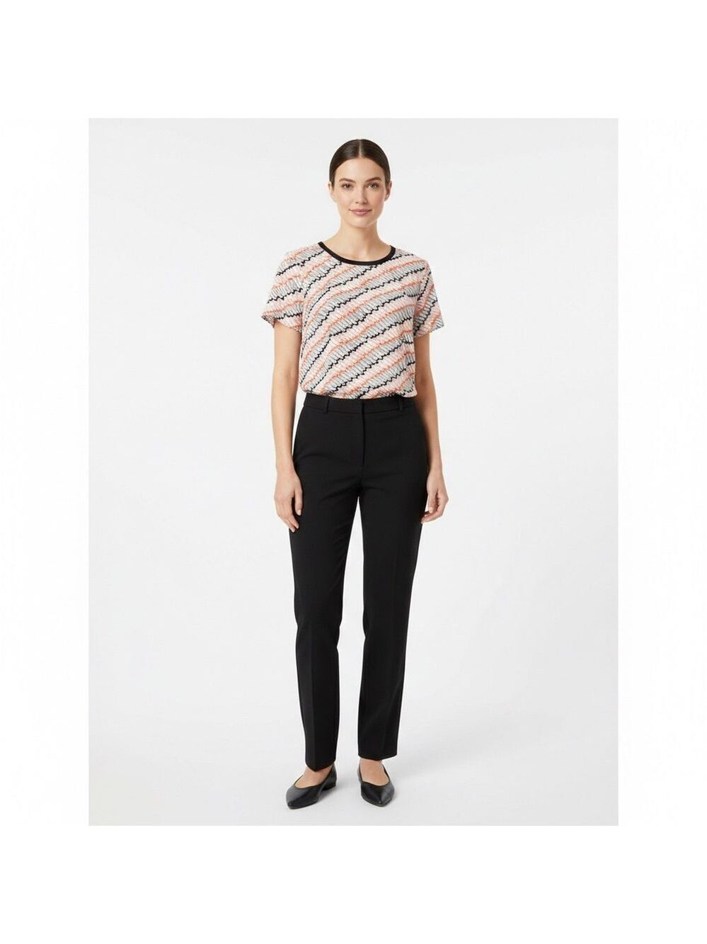 TALBOTS Geometric Print Easy Care Short Sleeve Blouse w/ Black Trim US Sz 16